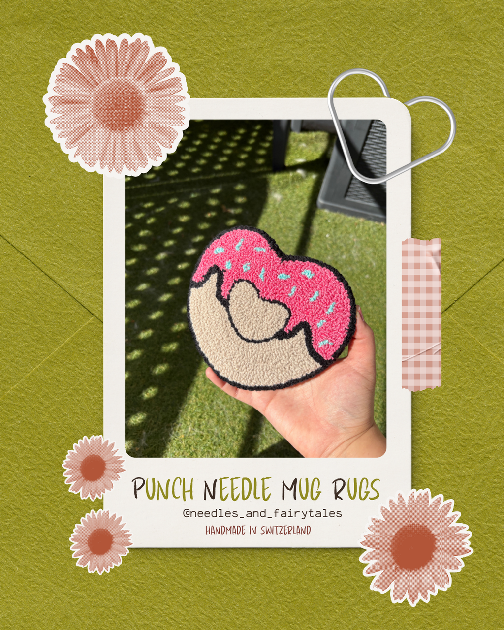 Punch Needle Soft Heart Donut  Rug