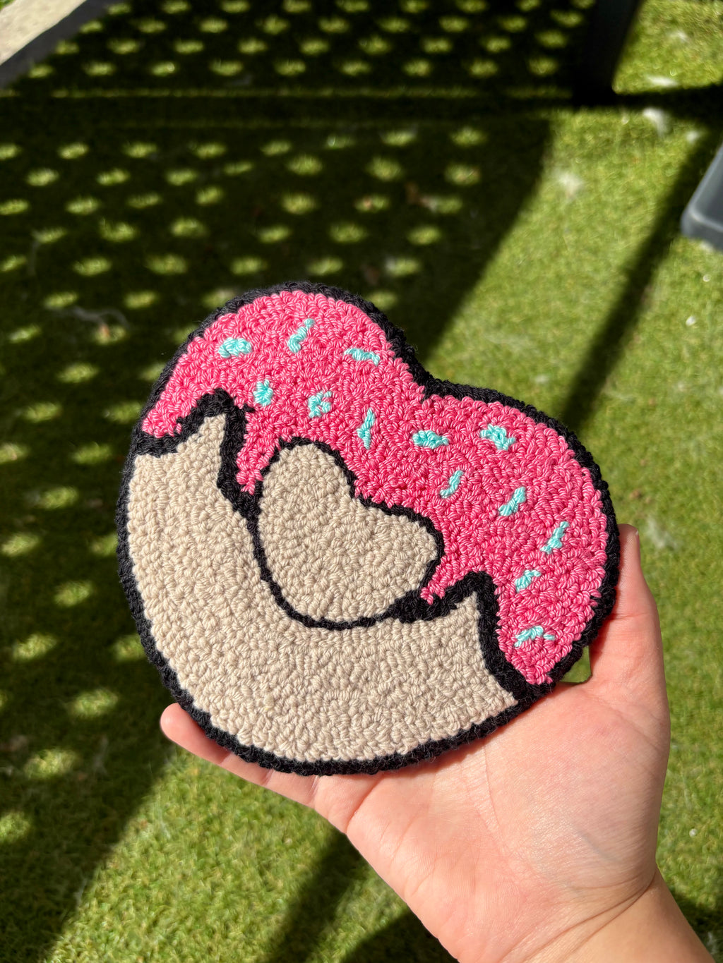 Punch Needle Soft Heart Donut  Rug