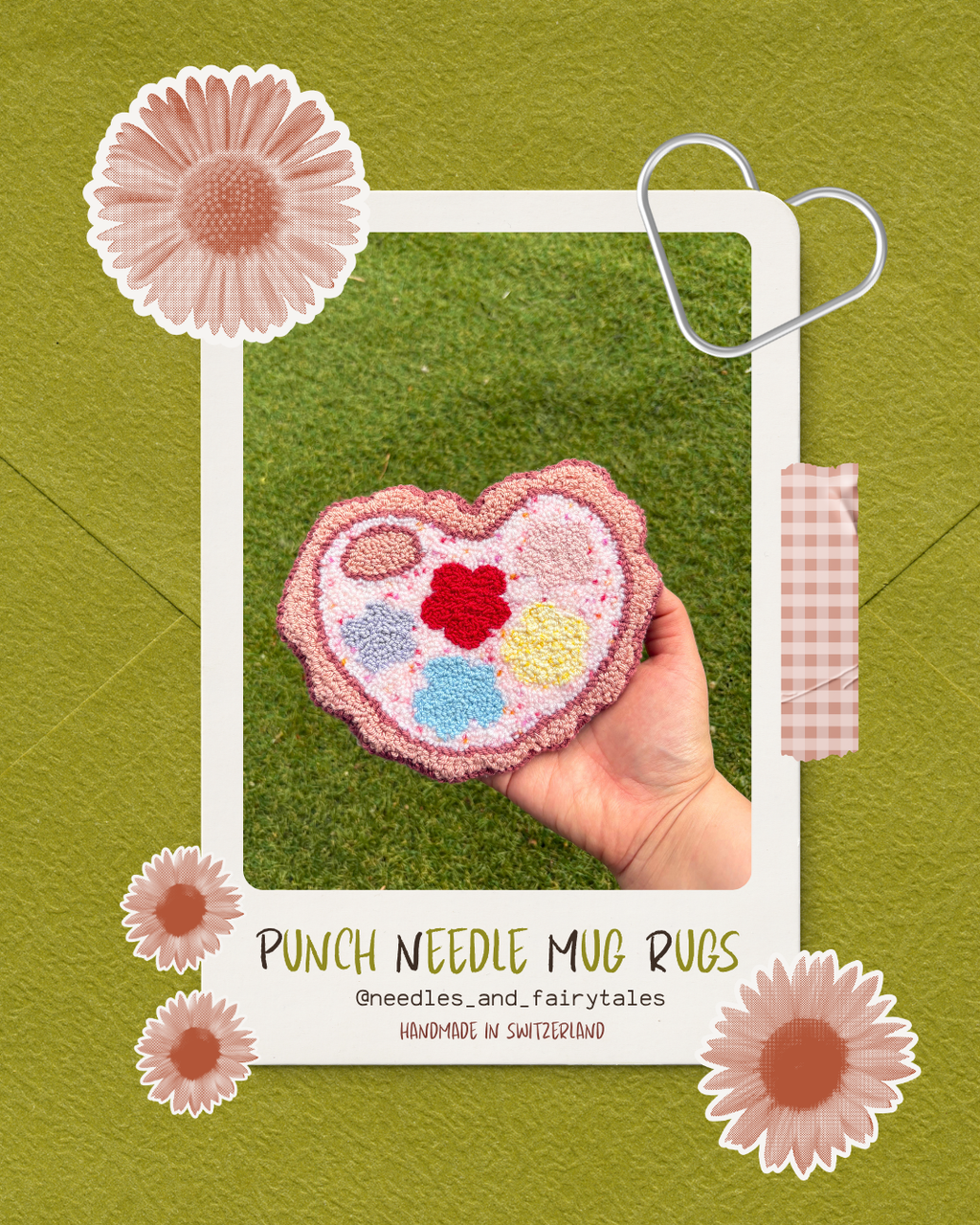 Punch Needle Heart Color Palette Rug